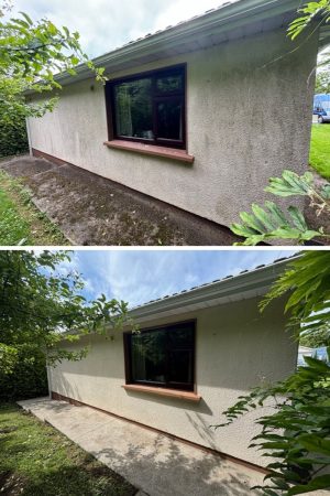 before and after house washing kilkenny removal of algae and dirt from exterior wall