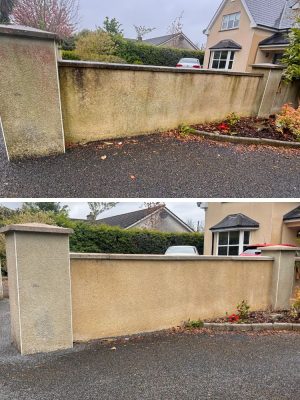 before and after soft washing Kilkenny removing algae and staining from exterior walls